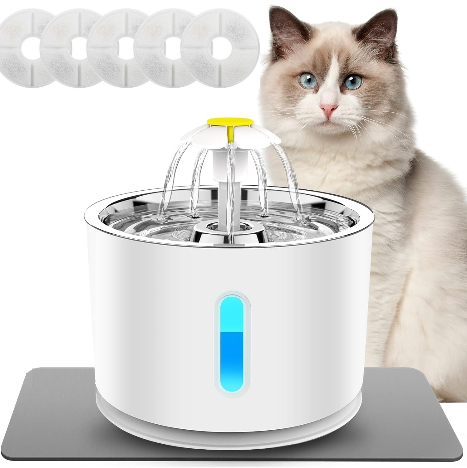 Levně Napáječka Miska Napáječka Tichá Fontána Pro Kočky Psa 2,4L 5 Filtrů Poland
