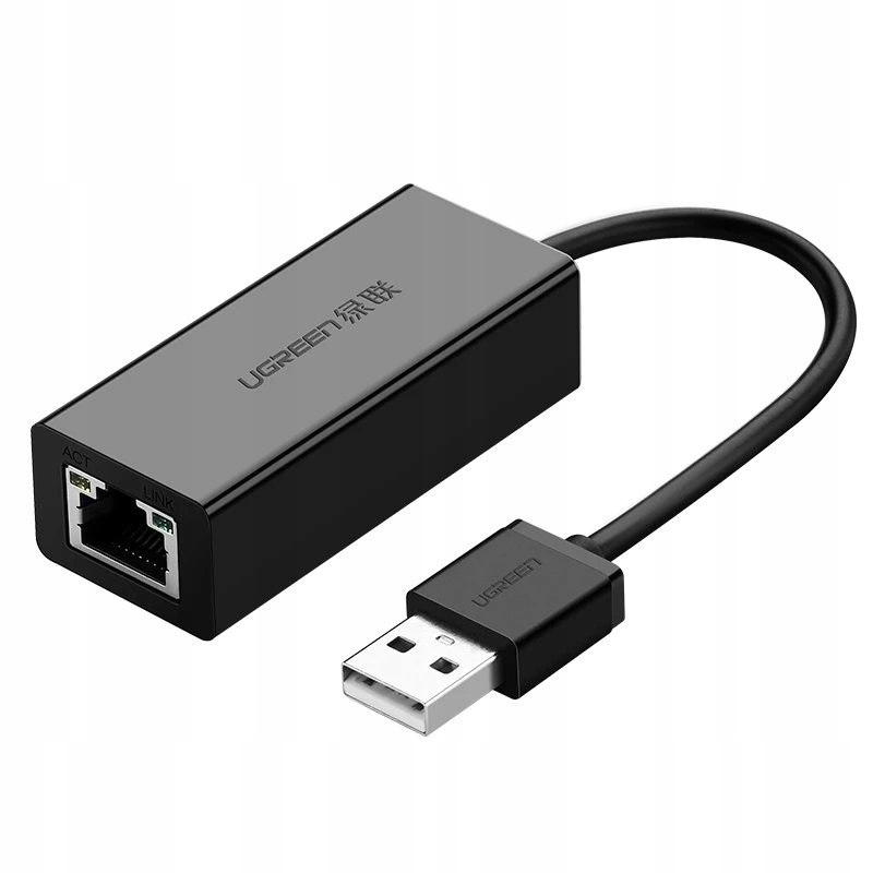 Ugreen zewnętrzna karta sieciowa RJ45 Usb 2.0 100 Mbps Ethernet czarny (C