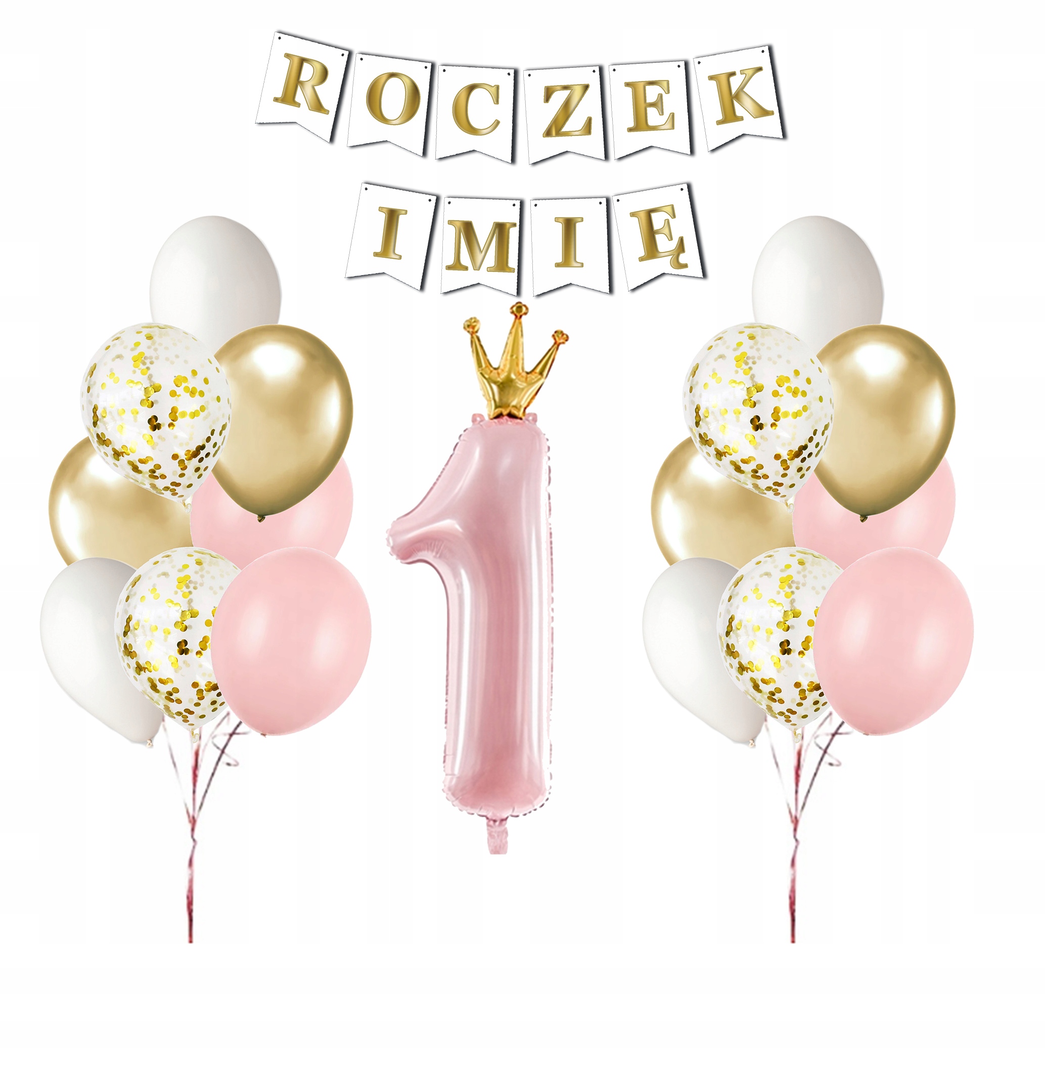 

Zestaw Balonów Girlanda Roczek Różowe Twoje Imię