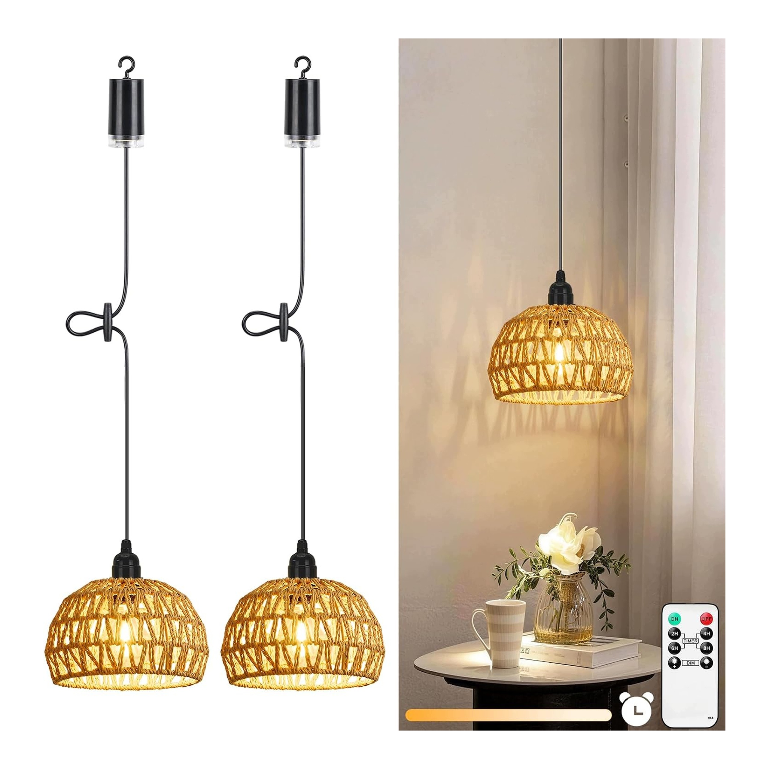 Závěsná lampa na baterie 2 ks bezdrátová boho IP65 s dálkovým ovládáním