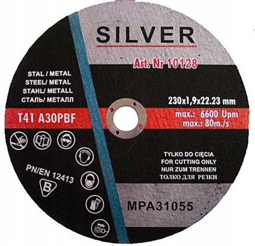 Tarcza do cięcia metali stali 230x1,9 Silver Tnąca