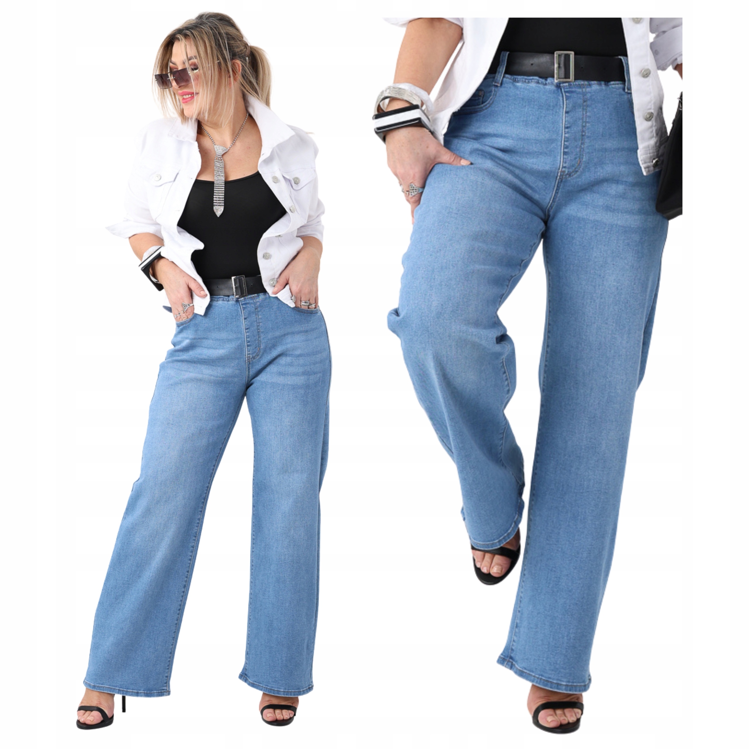 Jeansy na gumce damskie szerokie Duże Rozmiary jeansowe spodnie bawełniane