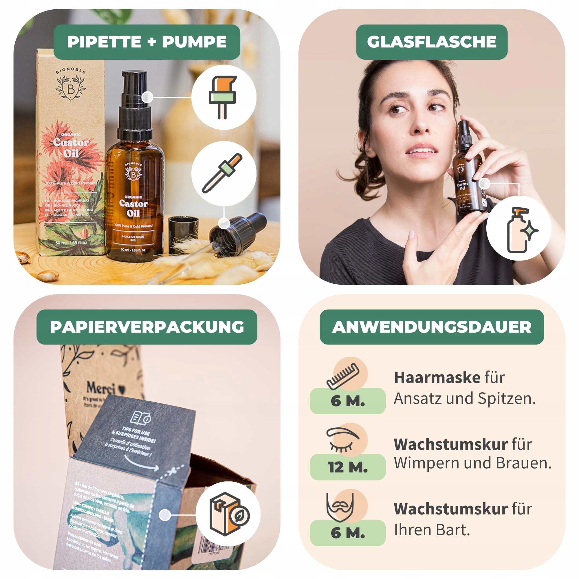 BIONOBLE Olej Rycynowy Bio 100ml Naturalny Do Włosów Brwi Rzęs — miniatura 4