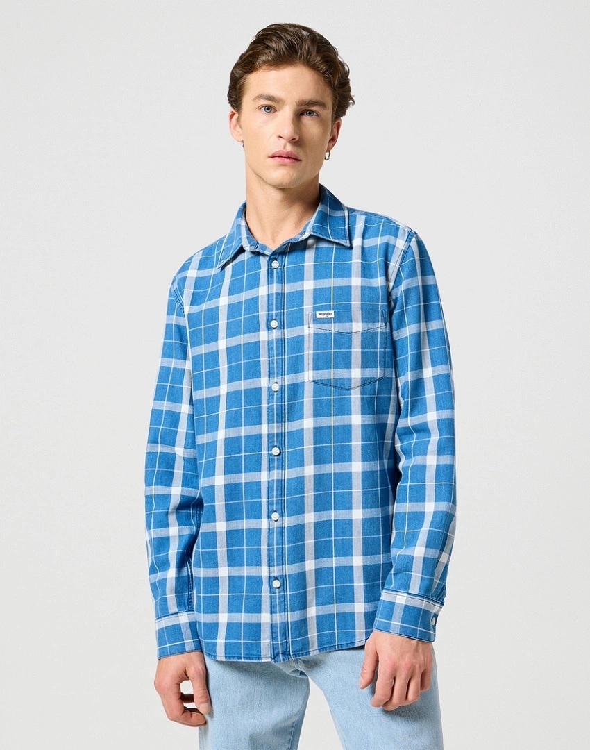 Pánská košile Wrangler 1PKT Shirt Blue Indigo 112357249 M