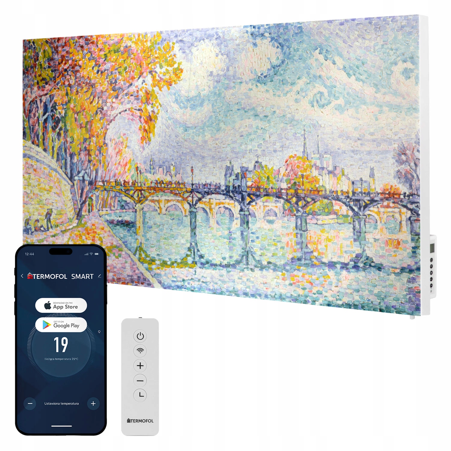 Infračervený ohrievač s obrazom Parížsky most 700 W 120 x 60 cm WiFi
