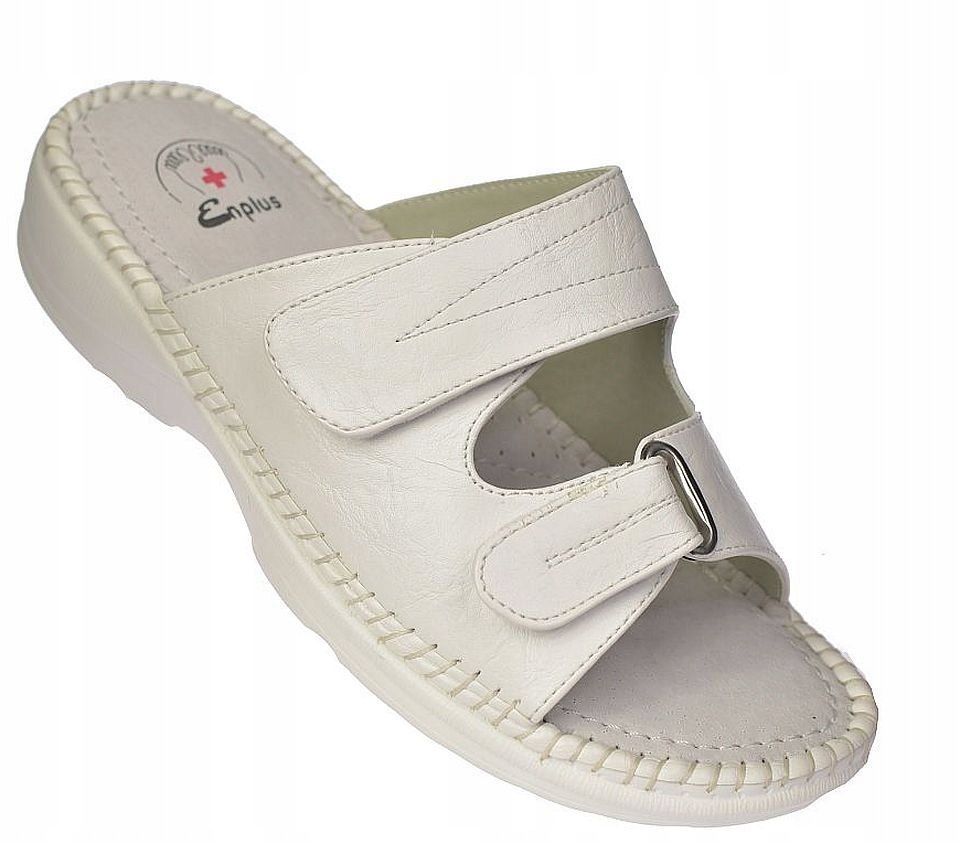 Nazouváky na suchý zip s koženým podpatkem, vložka RS006 Wt vel 37