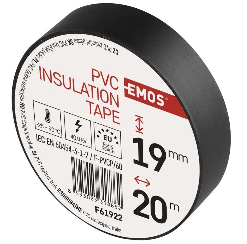 Taśma izolacyjna z PCV PVC 19 mm x 20 m Czarna Emos Marka Emos