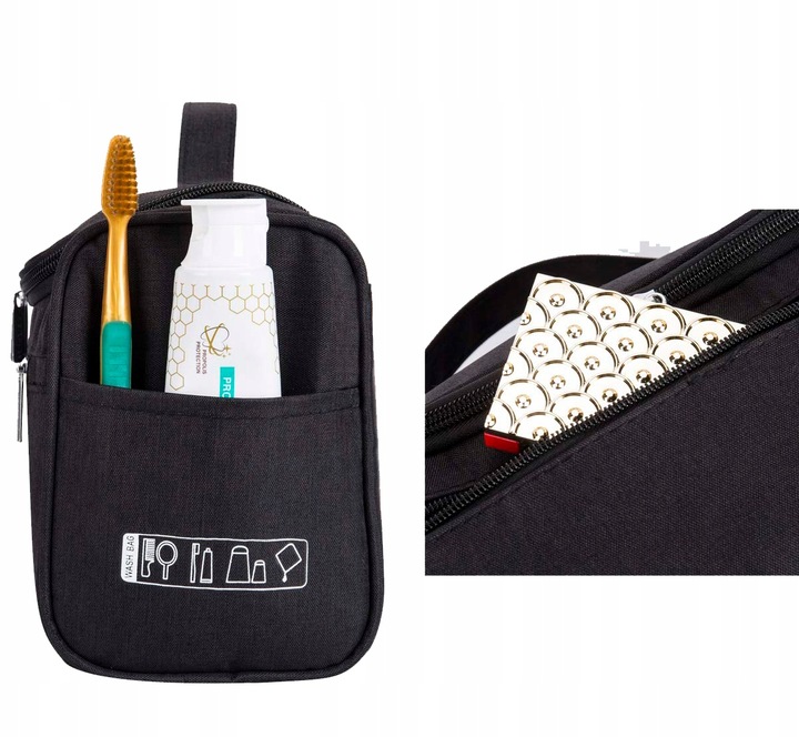 KOSMETYCZKA MĘSKA DAMSKA PODRÓŻNA WISZĄCA NA KOSMETYKI PĘDZLE LEKI Liczba komór 1