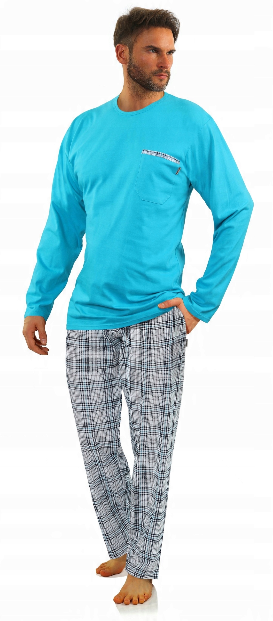 Sesto Senso Pánské pyžamo 2379/27 Tyrkys dlouhé 4XL