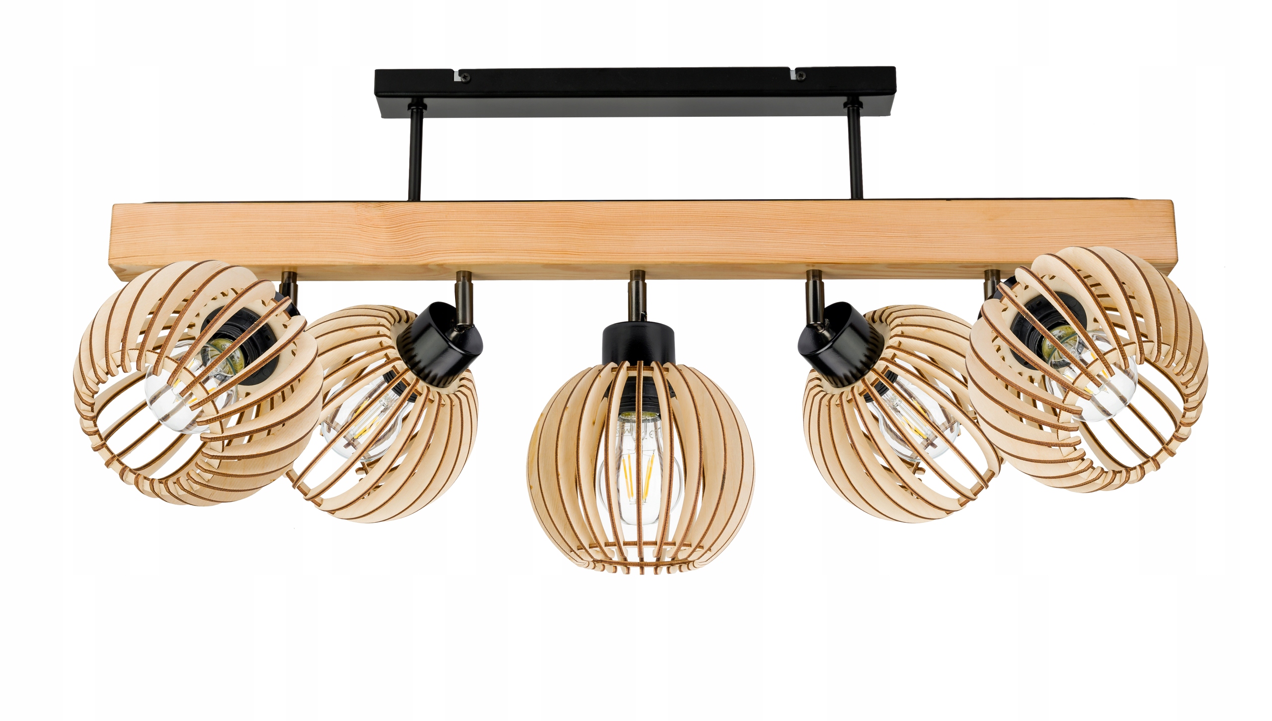 Dřevěná stropní lampa Lustr Stropní Svítidlo Loft Černá na 5x Klosz E27