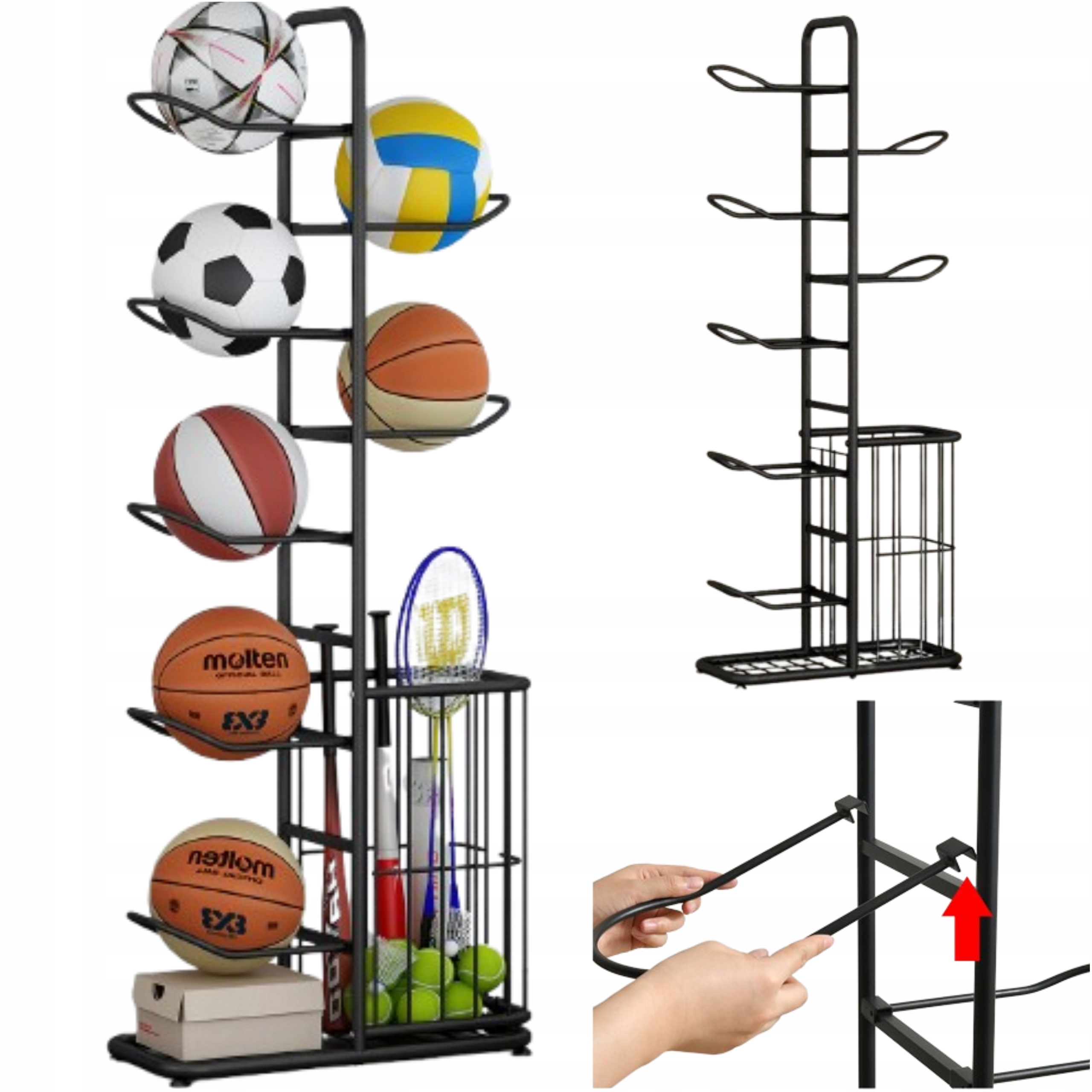 Stojak Na Piłki Przechowywanie Kosz Uchwyt Organizer Regał Na 7 Piłek Metal