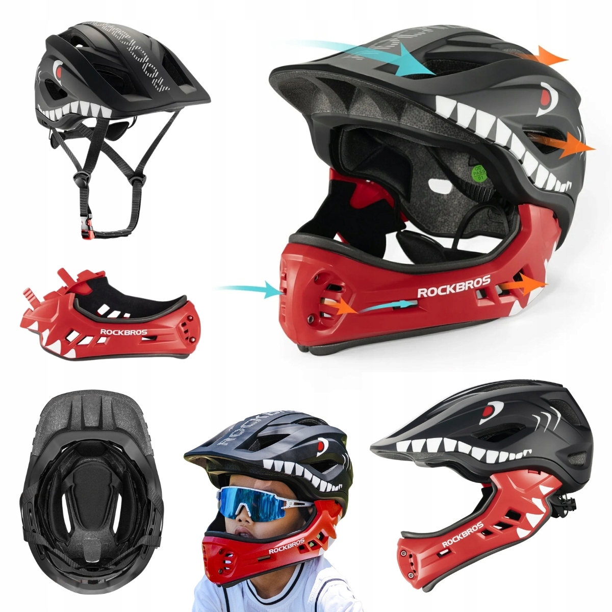 Kask Rowerowy Dziecięcy Full Face Rekin Rozmiar M 54-58 CM Rockbros