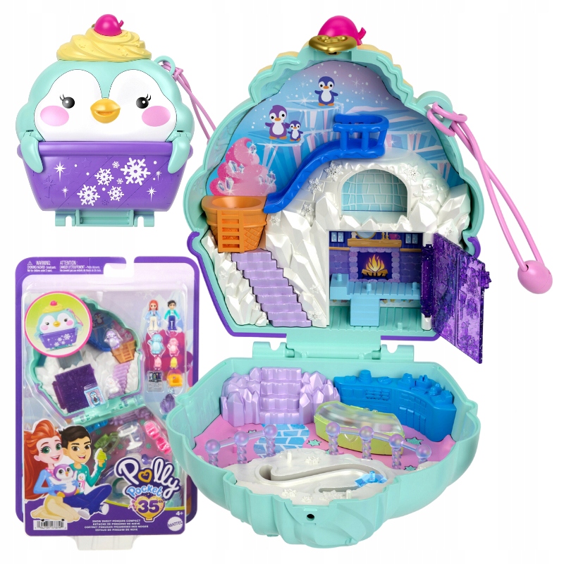 POLLY POCKET ZESTAW TOREBKA KOMPAKTOWA ŚNIEŻNY PINGWINEK + 2 MIKROLALKI 4+