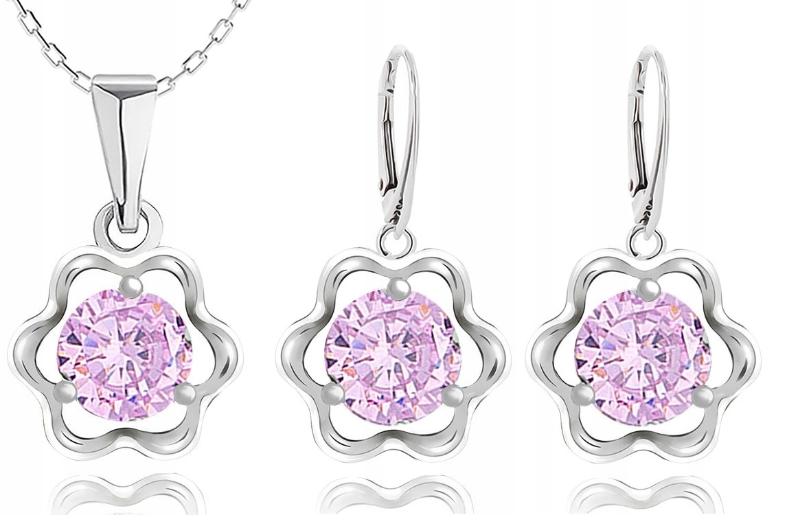 

Srebrny Komplet Biżuterii Z Różowymi Cyrkoniami