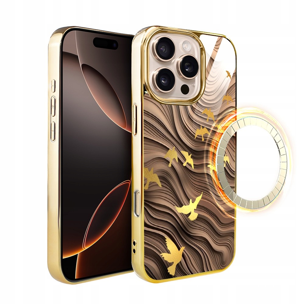 Etui do iPhone 16 Pro Max, Elite Glass z MagSafe, Piaskowa odyseja, złote