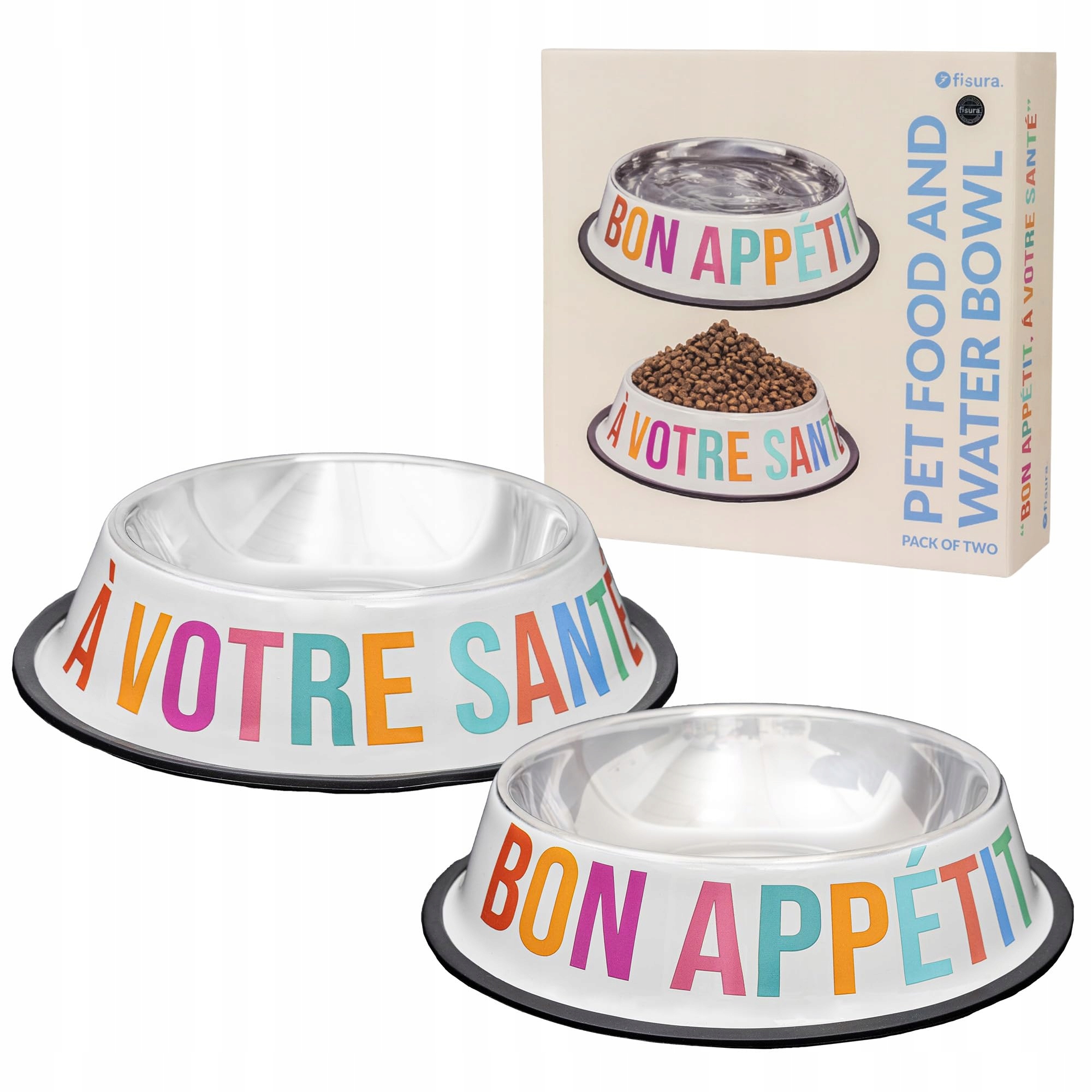 Levně Fisura Sada misek pro psy Nerezová Ocel Protiskluzová, barevná