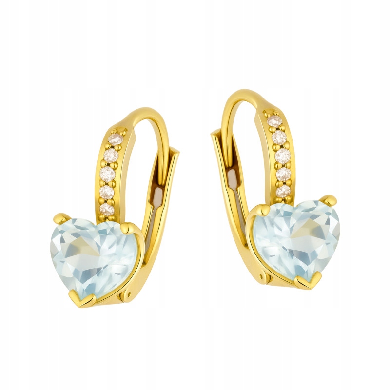 Zlaté náušnice 585 se srdíčka a modrými zirkony jako dárek