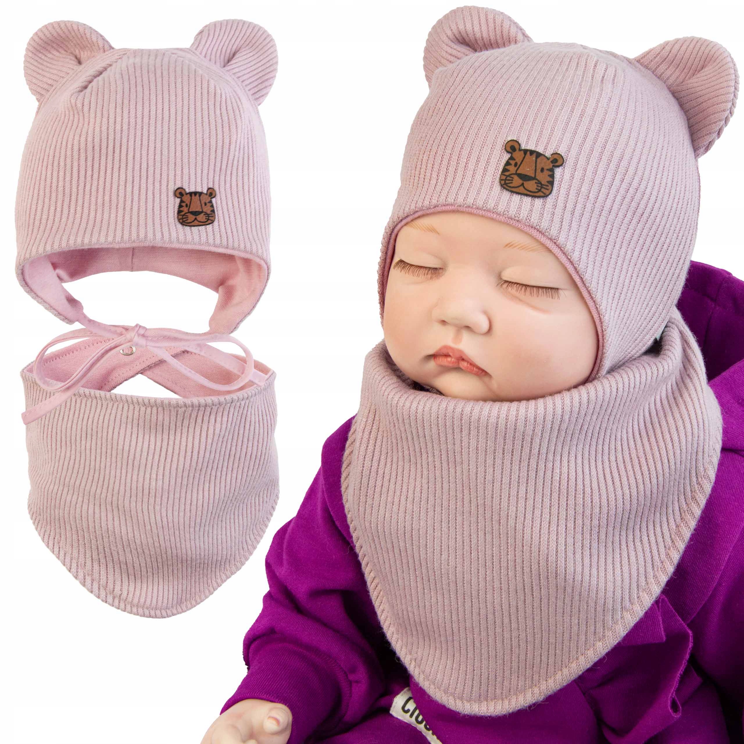 Komplet podwójny CZAPKA niemowlęca WIĄZANA + APASZKA wiosna jesień 38-40