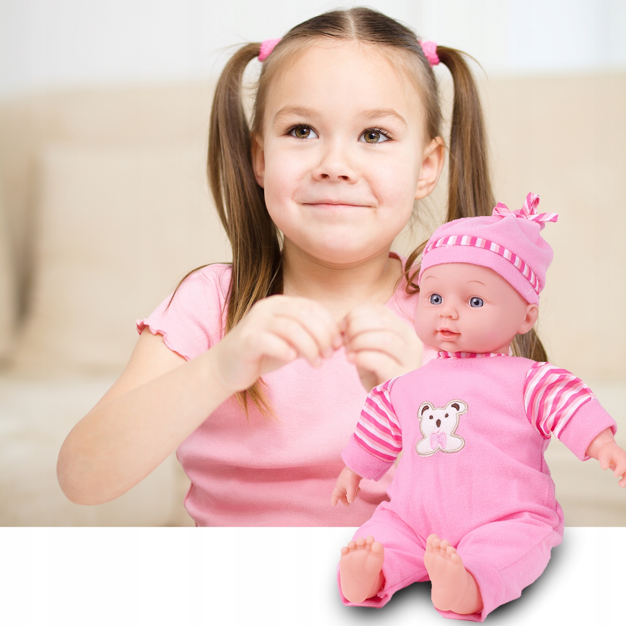 LALKA BOBAS W ŚPIOSZKACH MÓWI ŚMIEJE SIĘ 34CM MIĘKKA ŚLICZNA UBRANKO CZAPKA Rodzaj hiszpańskie