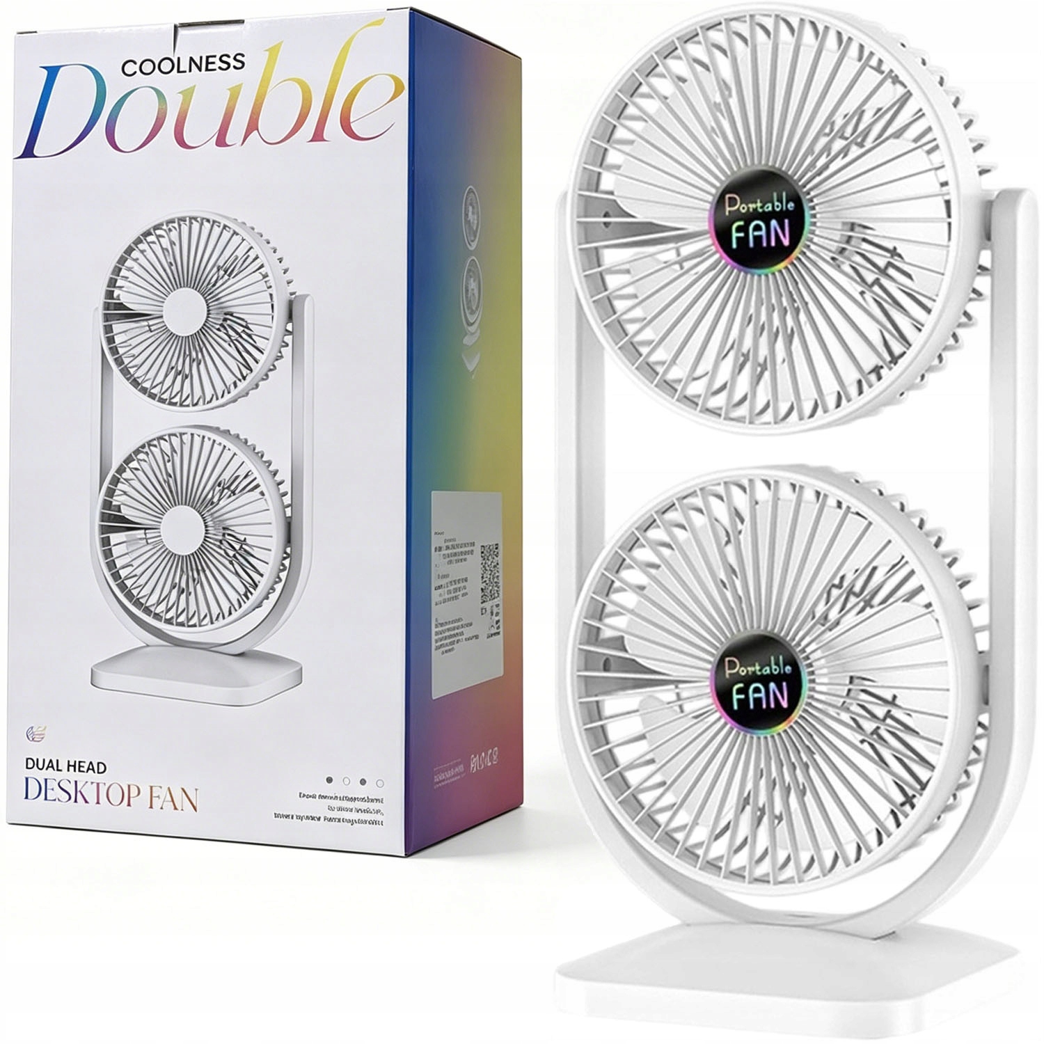 Dvojitý stolní ventilátor Stojící větráček Malý 3 rychlosti Bílý Tichý