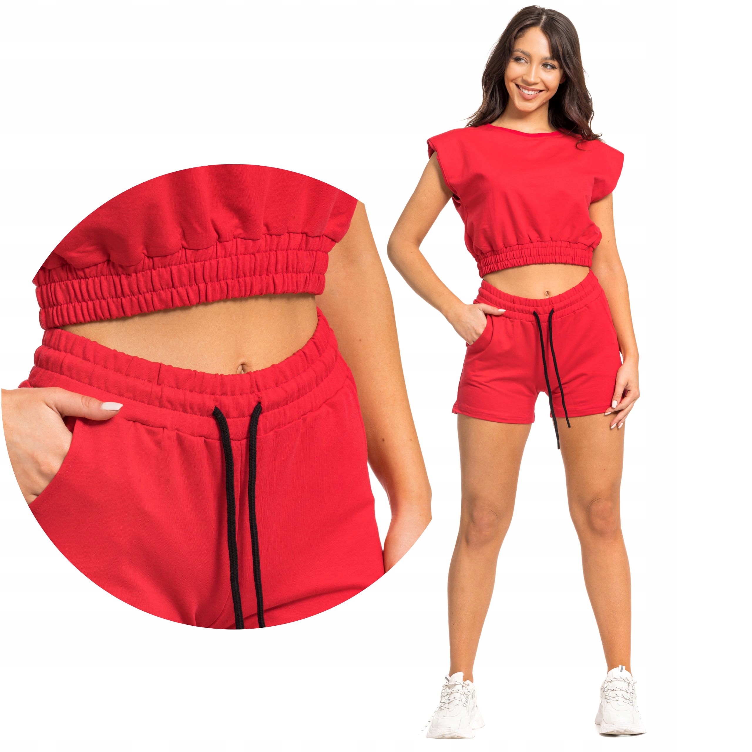 Módní Dámský Komplet Na Léto, Top Šortky, Červená Barva