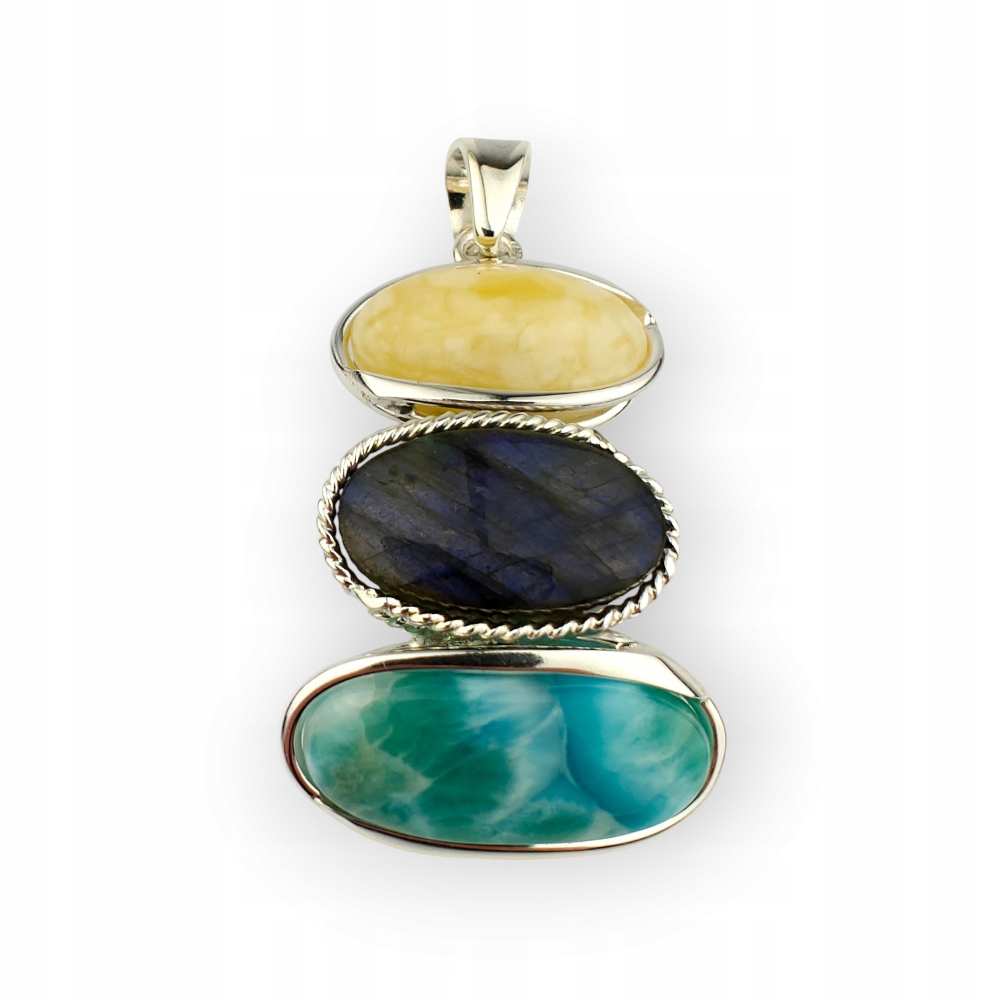 Přívěsek Na Přívěsek Stříbro 925 Jantar Larimar Modrý Labradorit