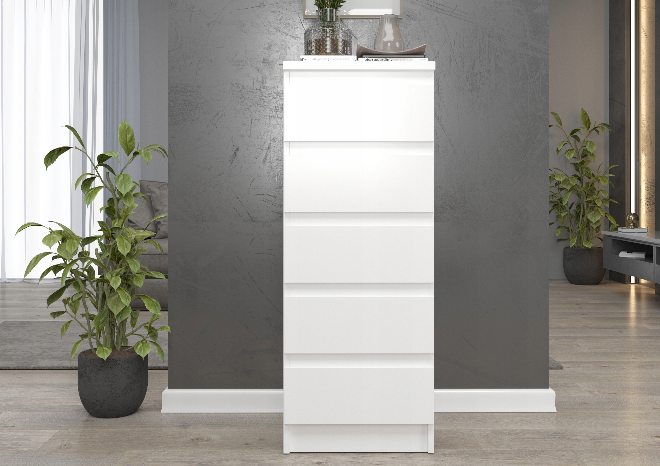 KOMODA SZAFKA 5 SZUFLAD 40 CM BIAŁA STELLA WYSOKA WĄSKA MAT MAFMEBLE Marka MAFmeble