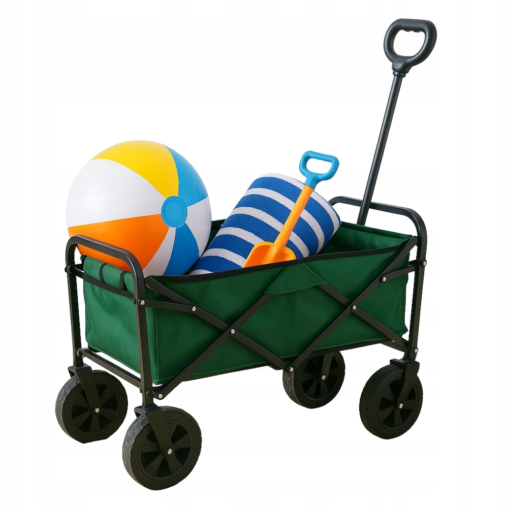 Wózek Plażowy Turystyczny Transportowy Zielony Składany Ogrodowy Campingowy