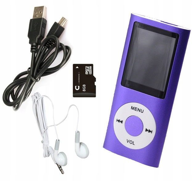 ODTWARZACZ MP4 MP3 MENU PL RADIO DYKTAFON KARTA SD 8GB SŁUCHAWKI ...