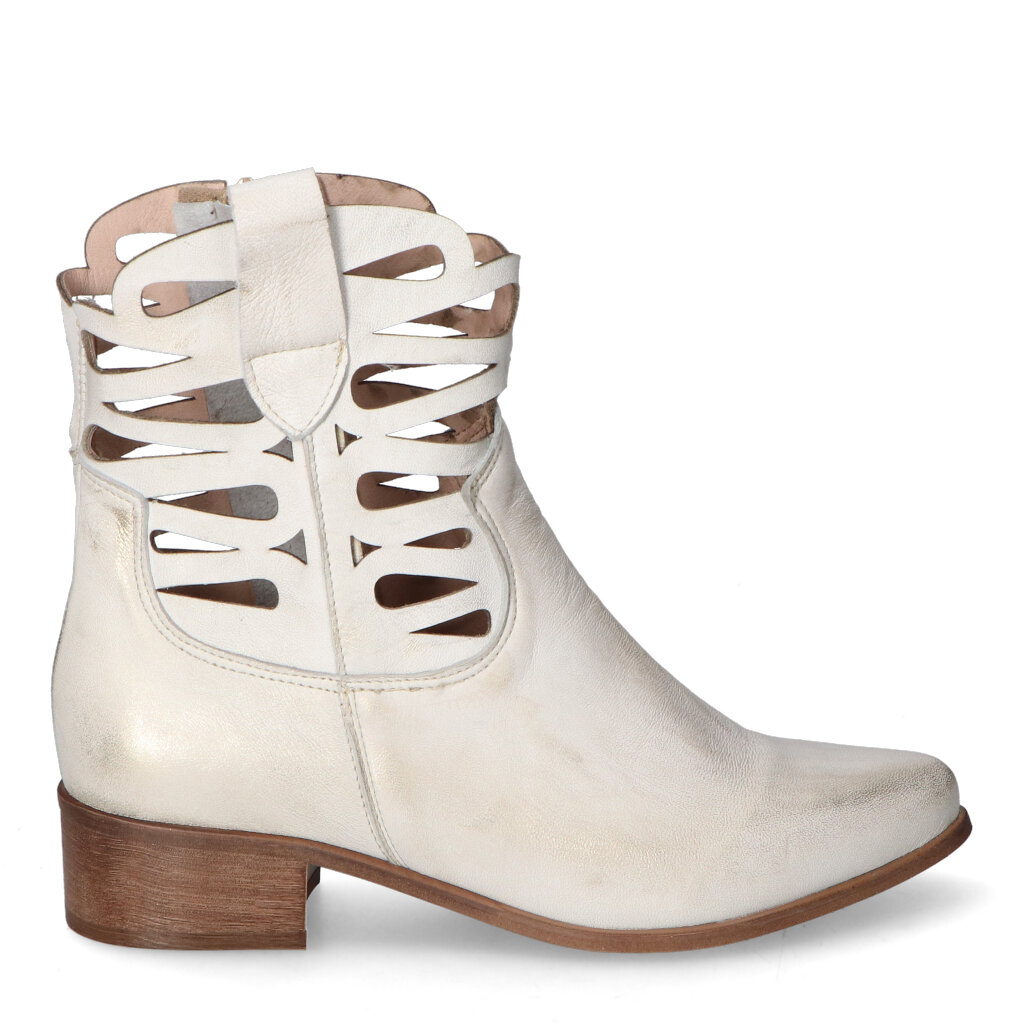 Botki Ażurowe Na Klocku Lewski Złote przecierane Skóra Naturalna 39 Rozmiar 39