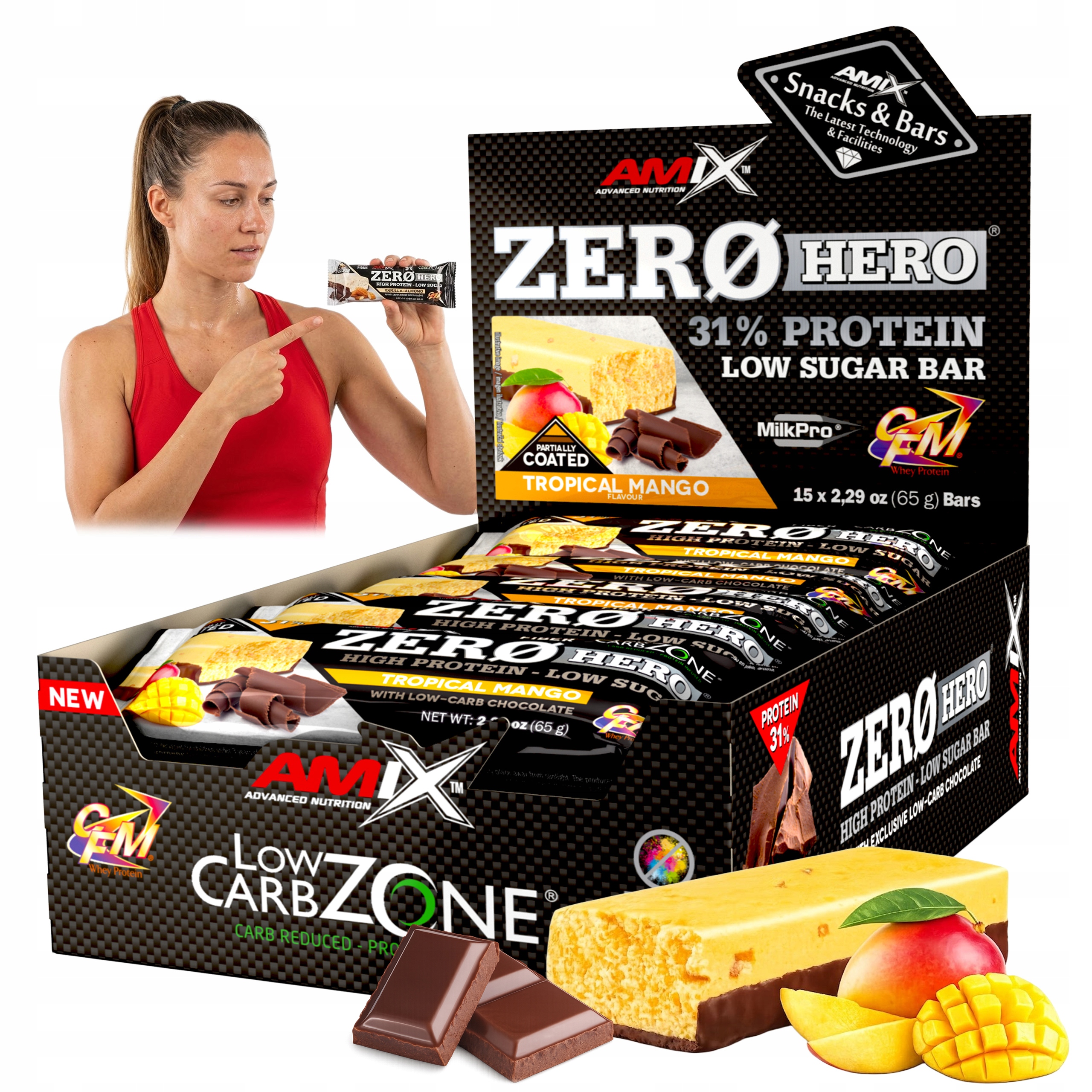 Baton Białkowy Mango Czekolada Amix Zero Hero 20g Białka High Protein