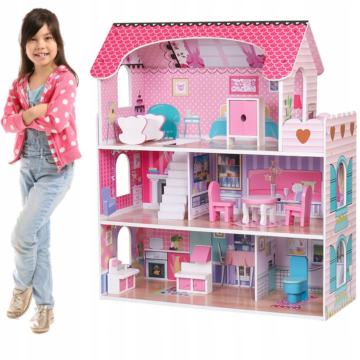 БОЛЬШОЙ ДЕРЕВЯННЫЙ ДОМИК, ВИЛЛА ДЛЯ КУКОЛ, XL - 3 ЭТАЖА