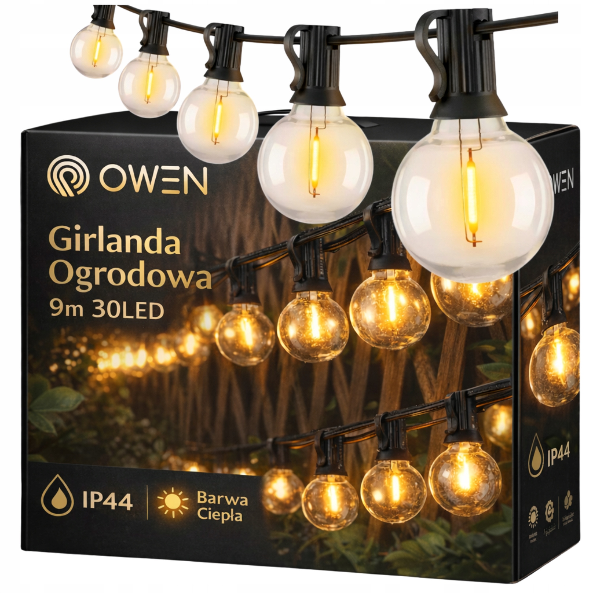 Led světelná girlanda 9 m 32 žárovek E12 zahradní venkovní IP44 teplá