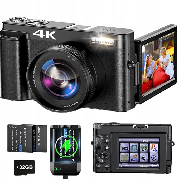 Digitální Fotoaparát 4K, 48MP, 16X Automatické Zaostřování, Digitální Zoom Černý