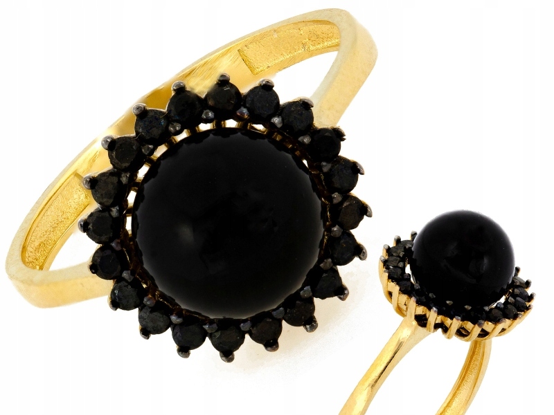 Prstýnek 585 s černým syntetickým kamenem a černým r15