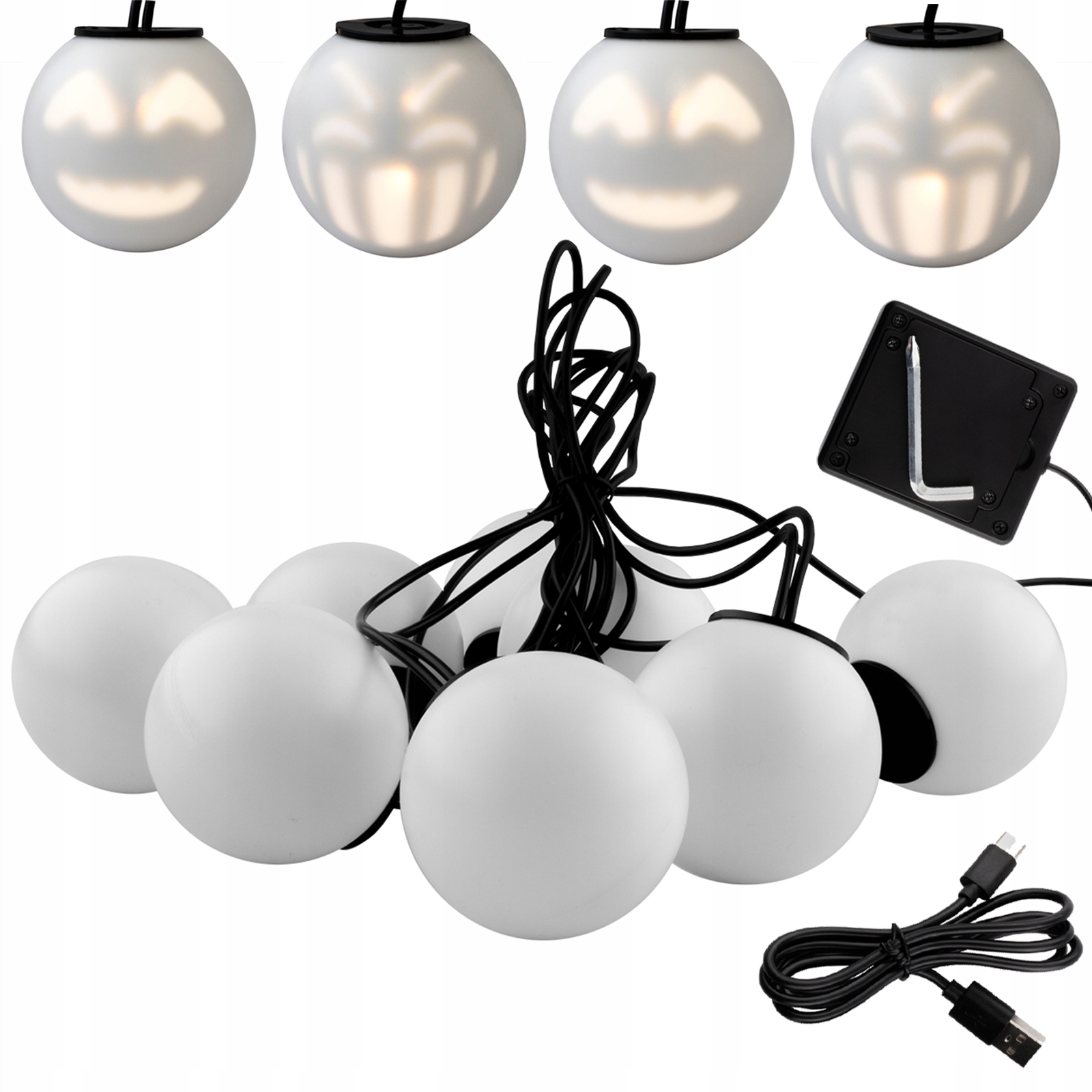 Led Vánoční Girlanda Ozdobná 8 Led Sněhulák Kuličky Bílé S Melodií Usb