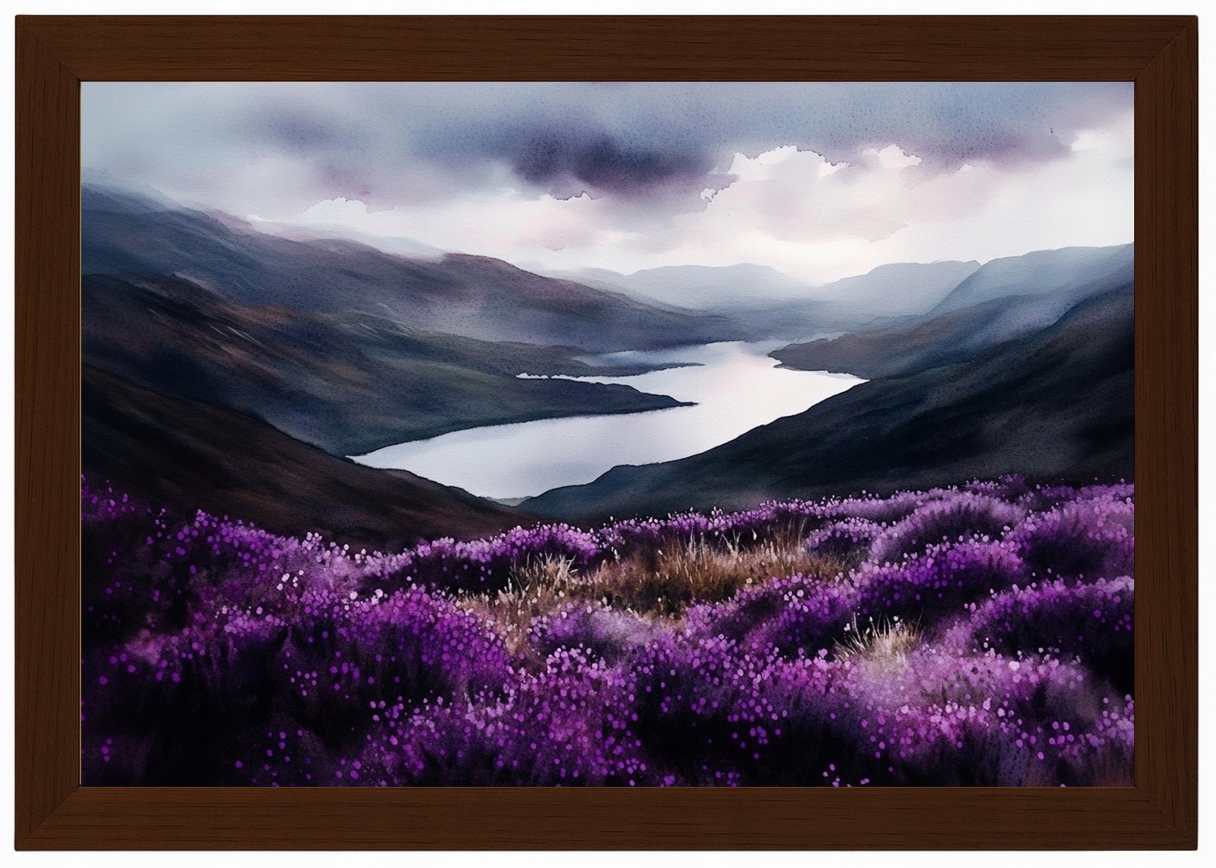 Plakát Rámeček Dřevo Krajina Pohled Skotsko Hory Fiord Vřesoviště 93x62
