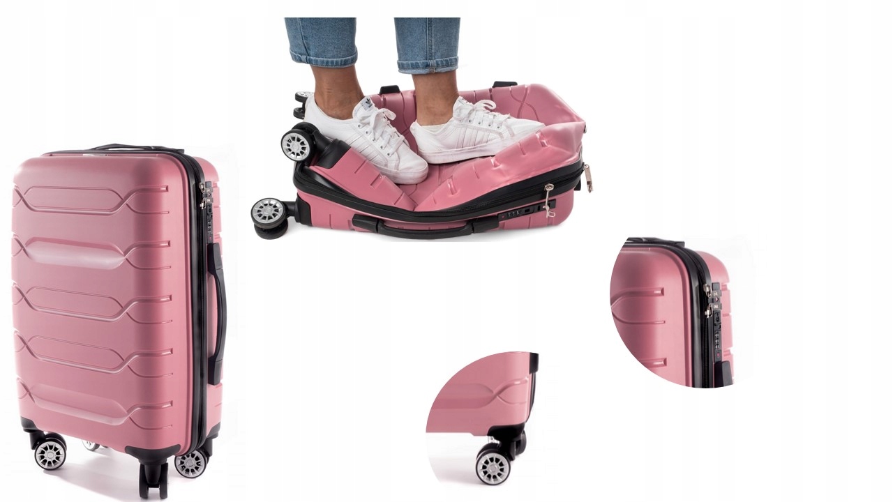 ŚREDNIA WALIZKA MOCNA BAGAŻ POLIPROPYLEN RÓŻOWA TSA - 5903980607663 ...