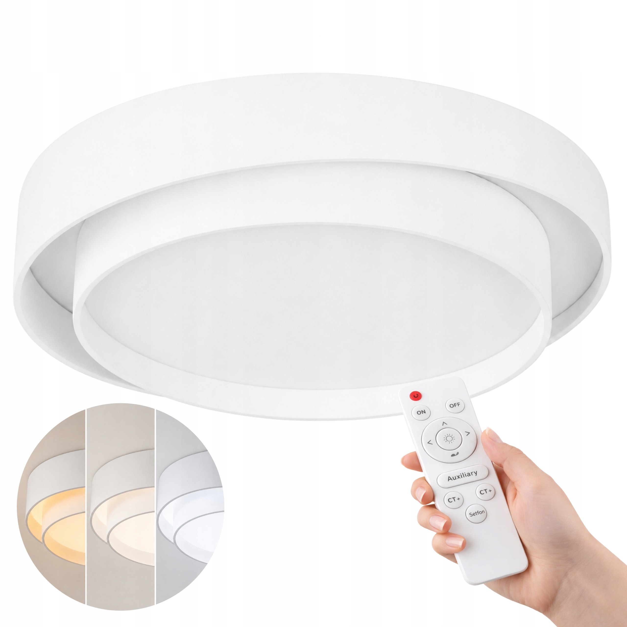 Stropní Svítidlo Bílá Kulatá Klasická 50 CM Stropní Svítidlo Led S Dálkovým Ovládáním, 3 Barvy
