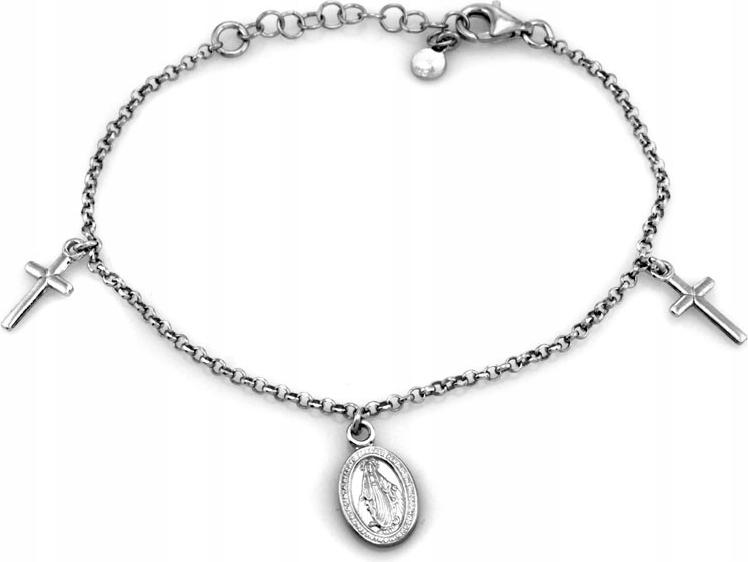 Stříbrný náramek 925 elegantní s přívěsky a křížkem, medailonek r19, módní