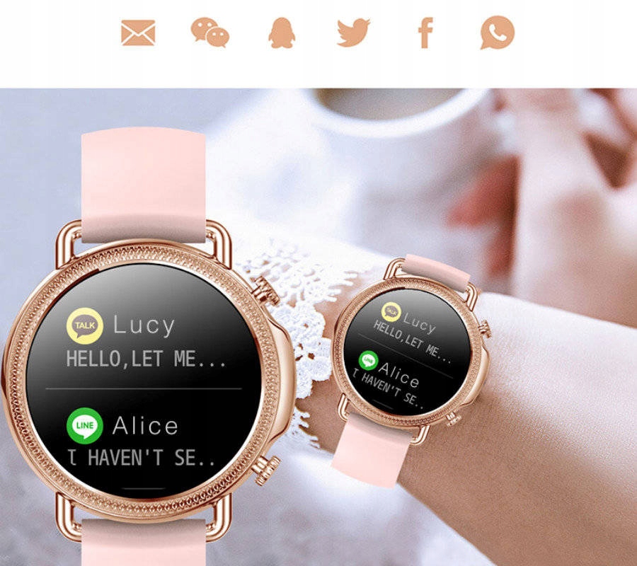 DAMSKI SMARTWATCH RUBICON PULS TLEN SMS FB SREBRNY Kształt koperty okrągła