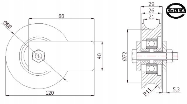 Rolka jezdna 89mm do bram szynowych na rure 1/2 Marka inna