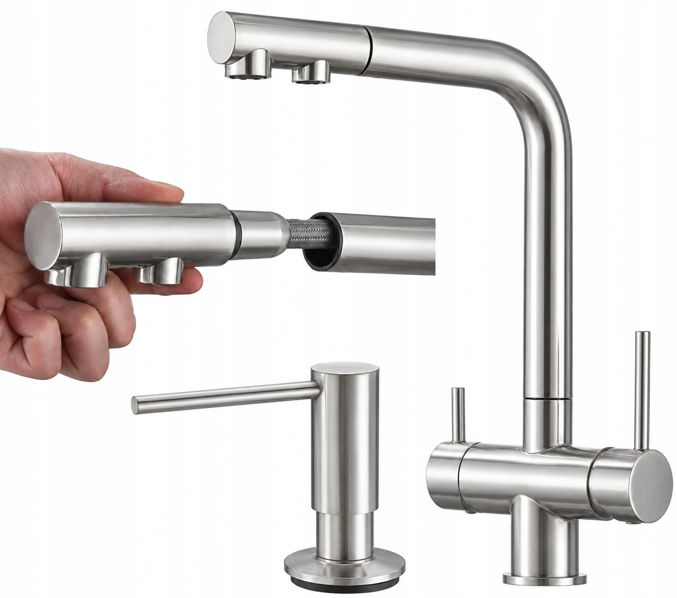 Kuchynská batéria trojcestná Chde pre filter Stal Inox Nero Ww Dávkovač