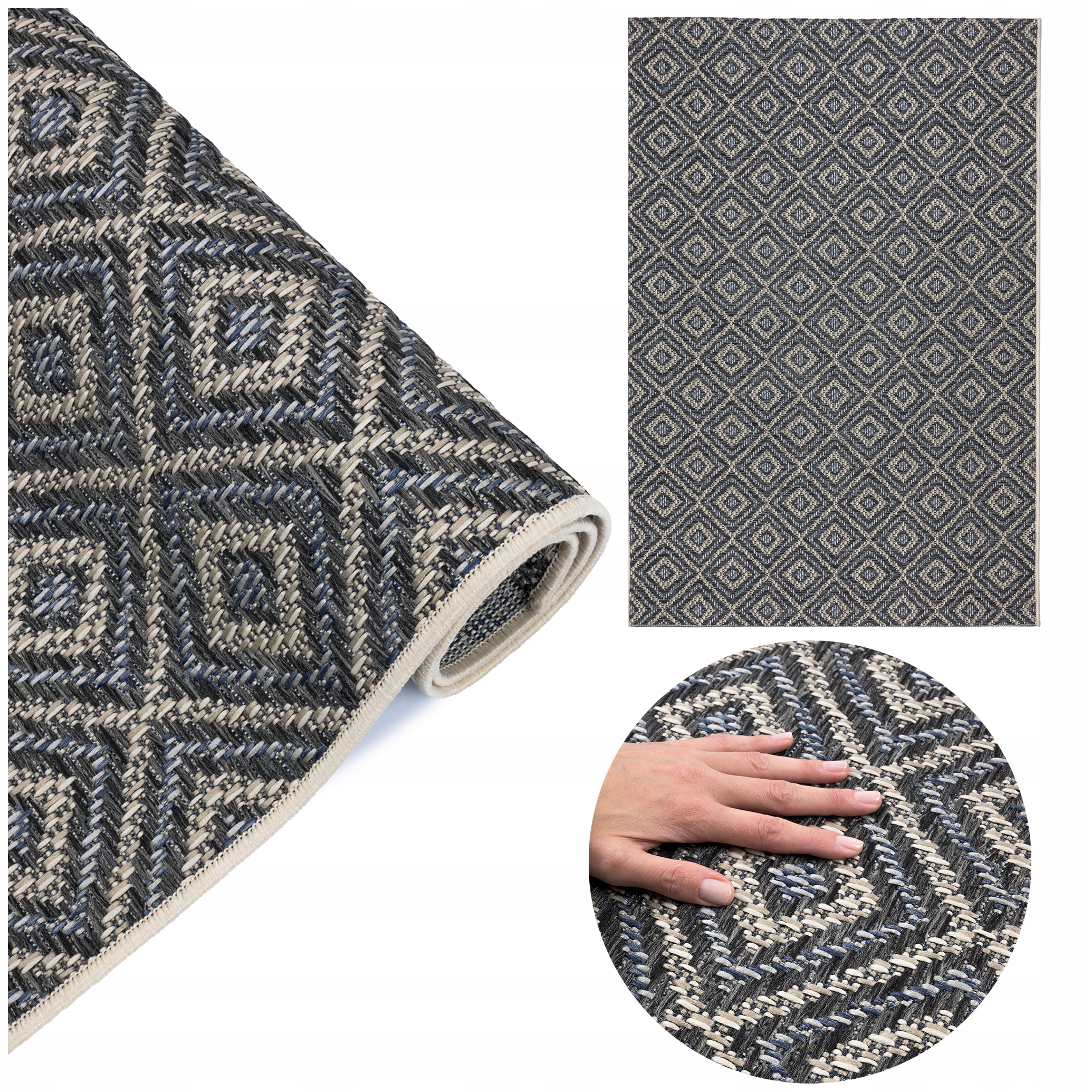 Koberec Moderní Pokojový Tkaný Naplocho Pevný Odolný Na Terasu 120 x 170 cm