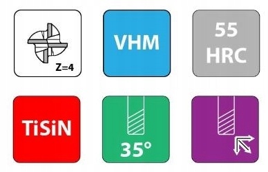 Frez węglikowy VHM 55HRC 4 pióra 4Z 4F fi 6 mm Rodzaj frezu palcowy