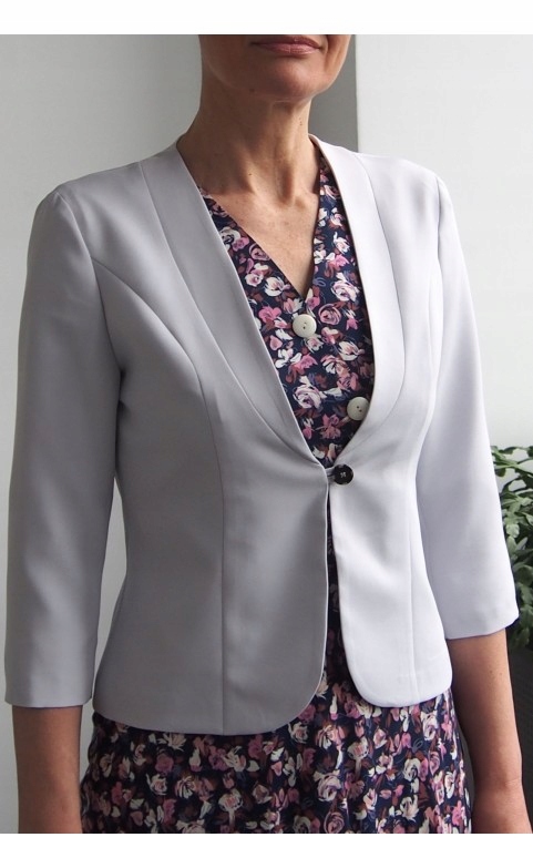 WIZYTOWY DOPASOWANY KRÓTKI ŻAKIET WESELE SZARY 48 Marka Choice