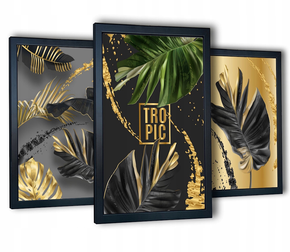 

3 obrazy na ścianę salon 43x99 Monstera Tropic