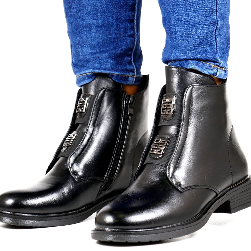 Černé Kotníkové Boty Boty Na Ploché Podrážce Gumičky S Pohodlným Elastickým Zipem