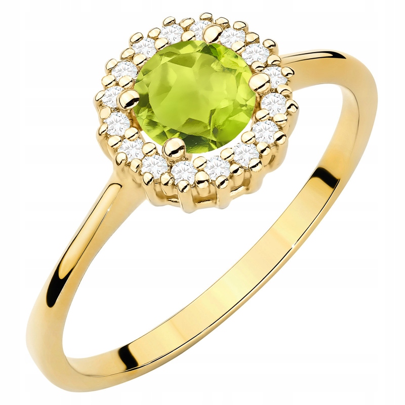 Zlatý Prstýnek pr. 585 14k s brilianty a Olivínem 0,60ct