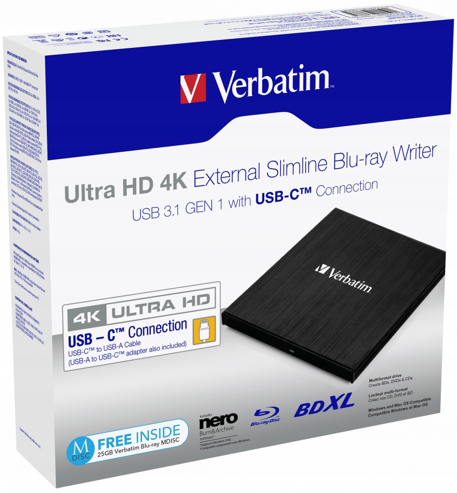 Nagrywarka Blu-Ray 4K Verbatim Usb-c Mdisc Nero #43888